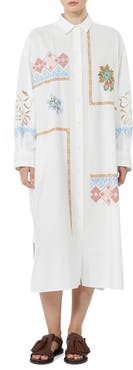 Weekend Max Mara Embroidered Detail Long Sleeve Cotton Shirtdress