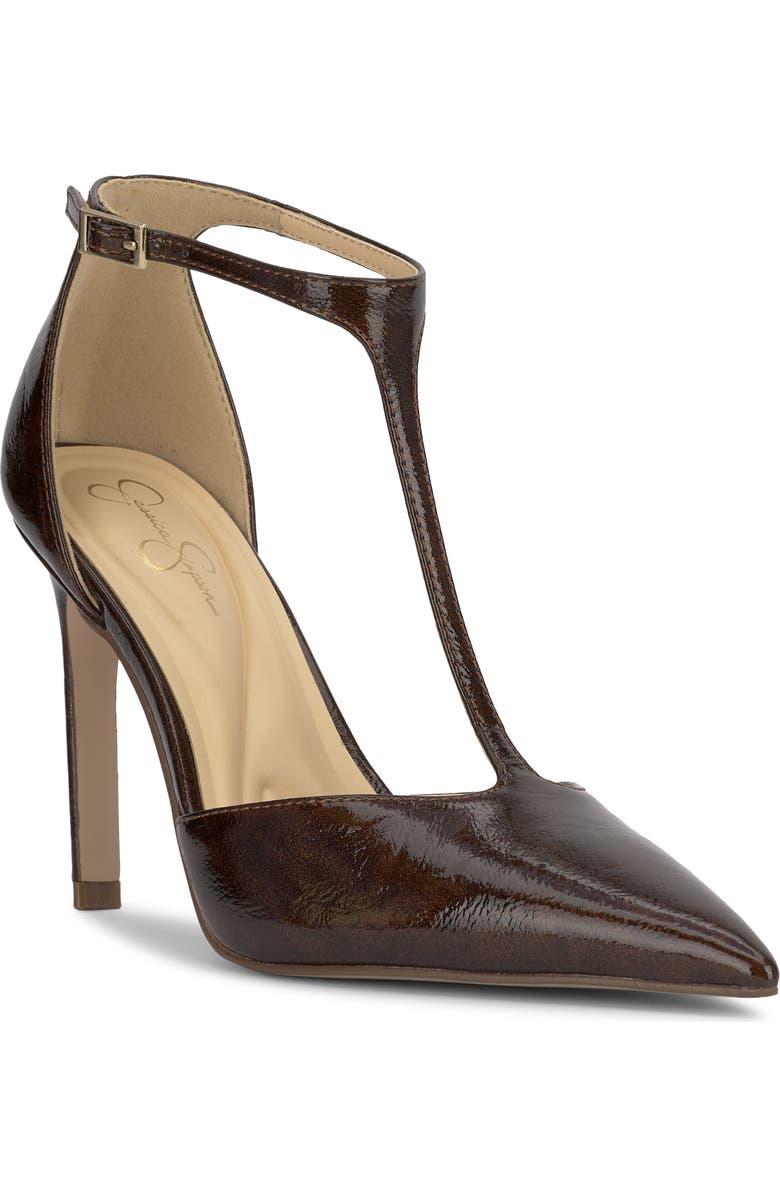 Jessica Simpson Willna T-Strap Pointed Toe Pump, Main, color, Chocolate Br Plnpll