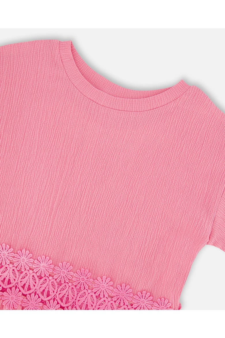 Crinkle Jersey Long T-Shirt with Crochet Insert, Alternate, color, Pink