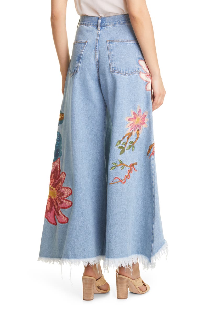 FARM Rio Embroidered Wide Leg Nonstretch Ankle Jeans, Alternate, color, 