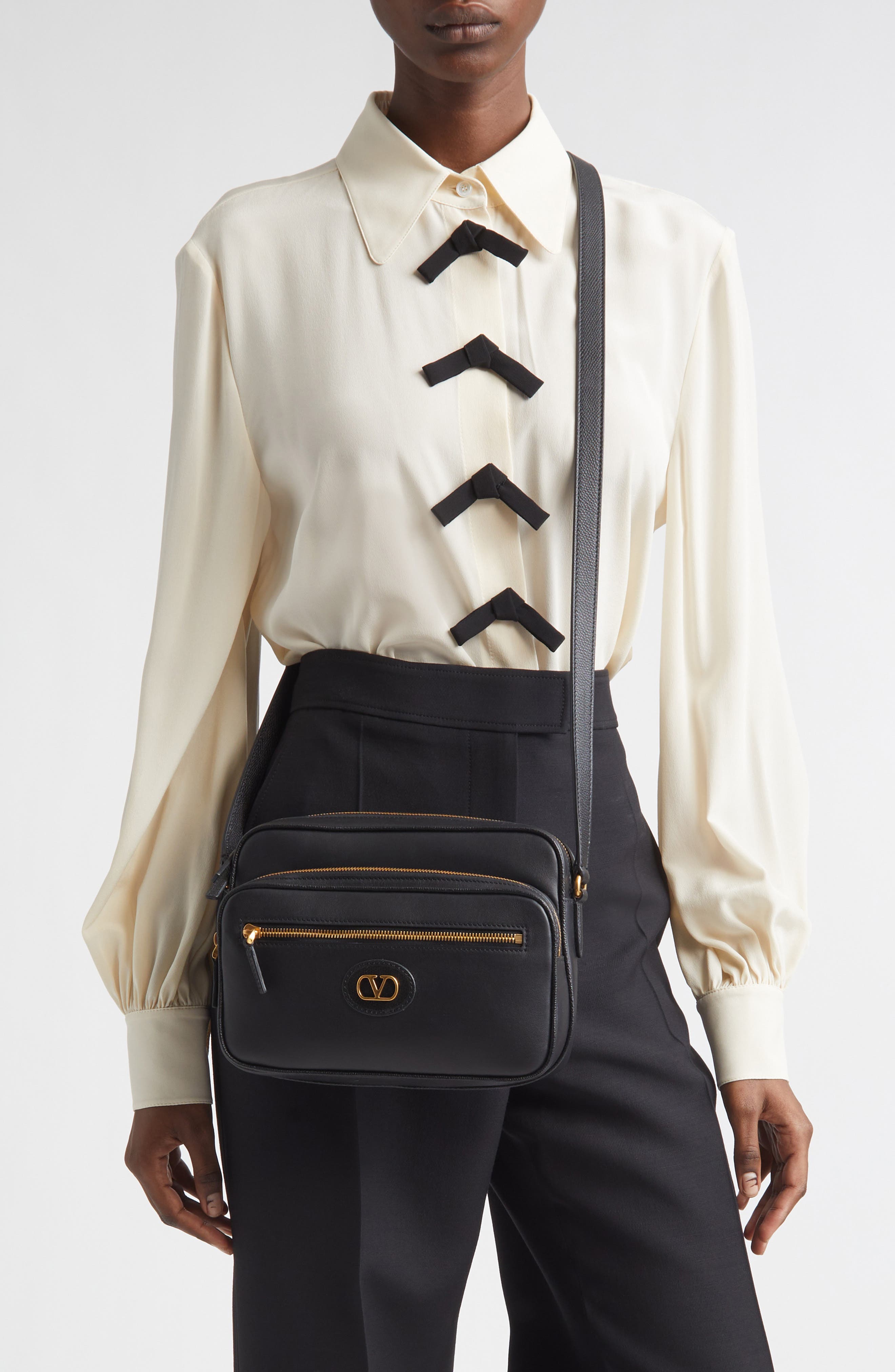 Valentino Antibes Leather Camera Bag, Alternate, color, Black