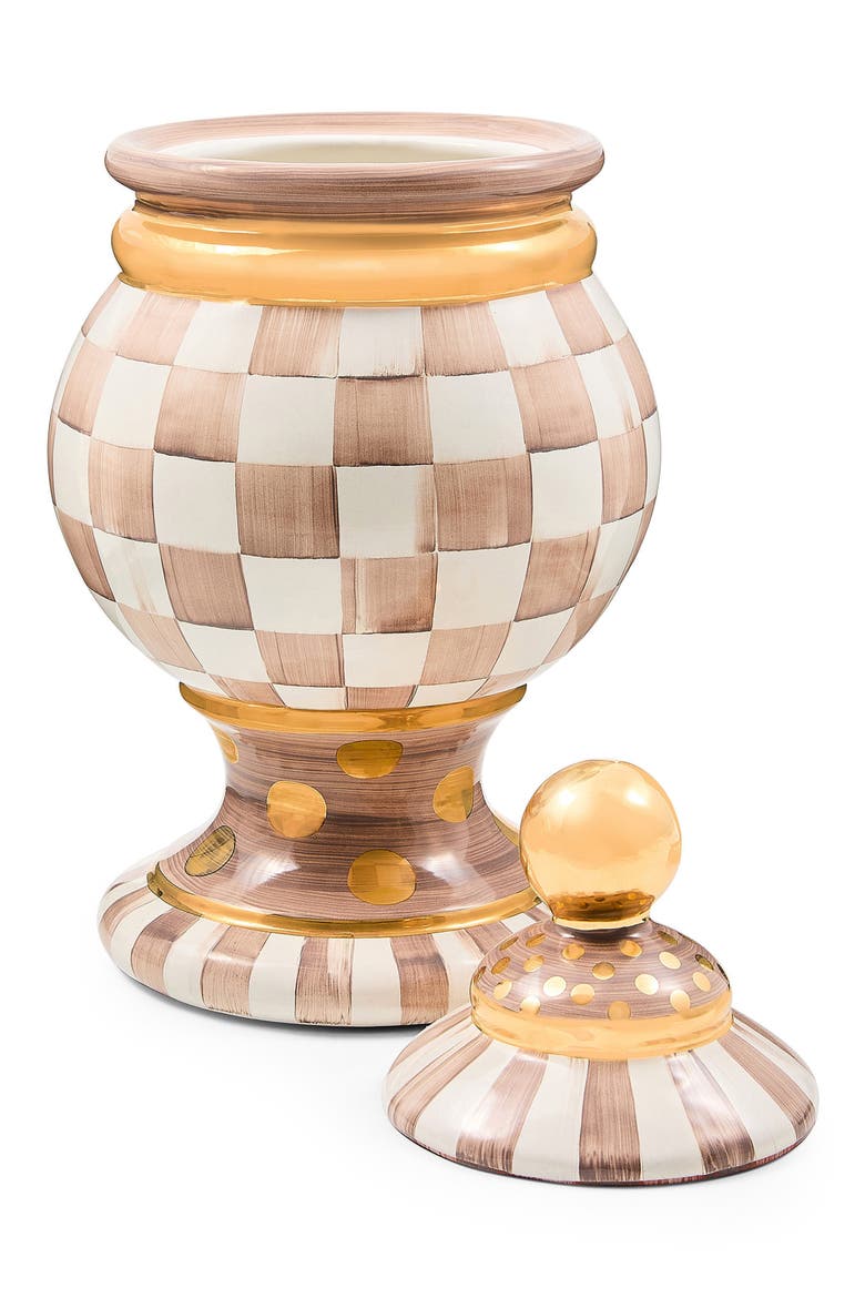 Mocha Check Ceramic Globe Canister, Alternate, color, MOCHA