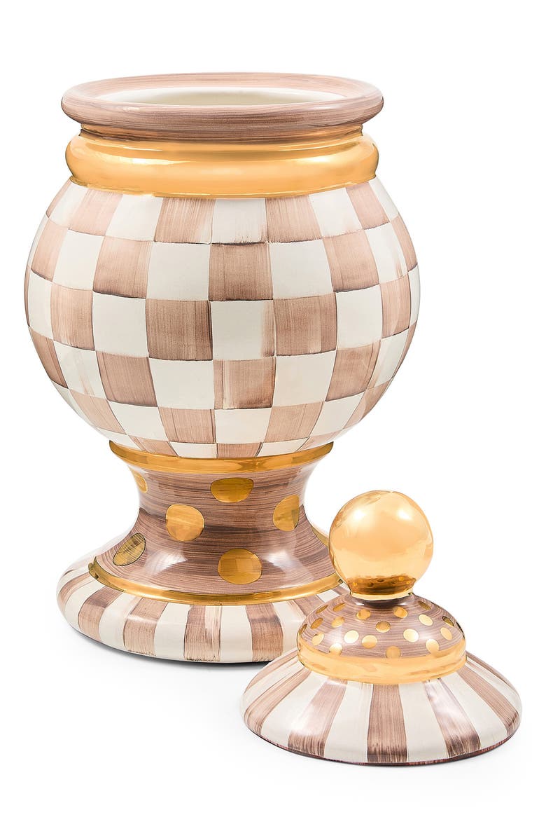 MACKENZIE CHILDS Mocha Check Ceramic Globe Canister, Alternate, color, Mocha