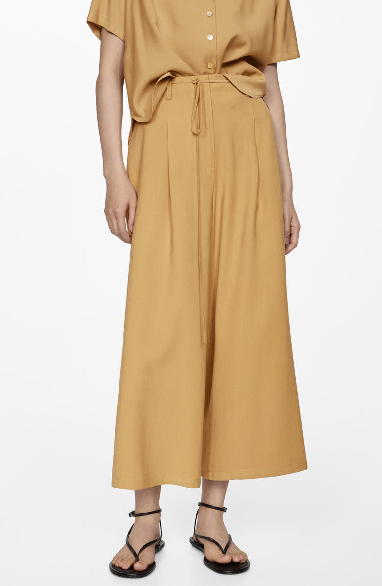 MANGO Tie Belt Wide Leg Pants, Main, color, Medium Brown