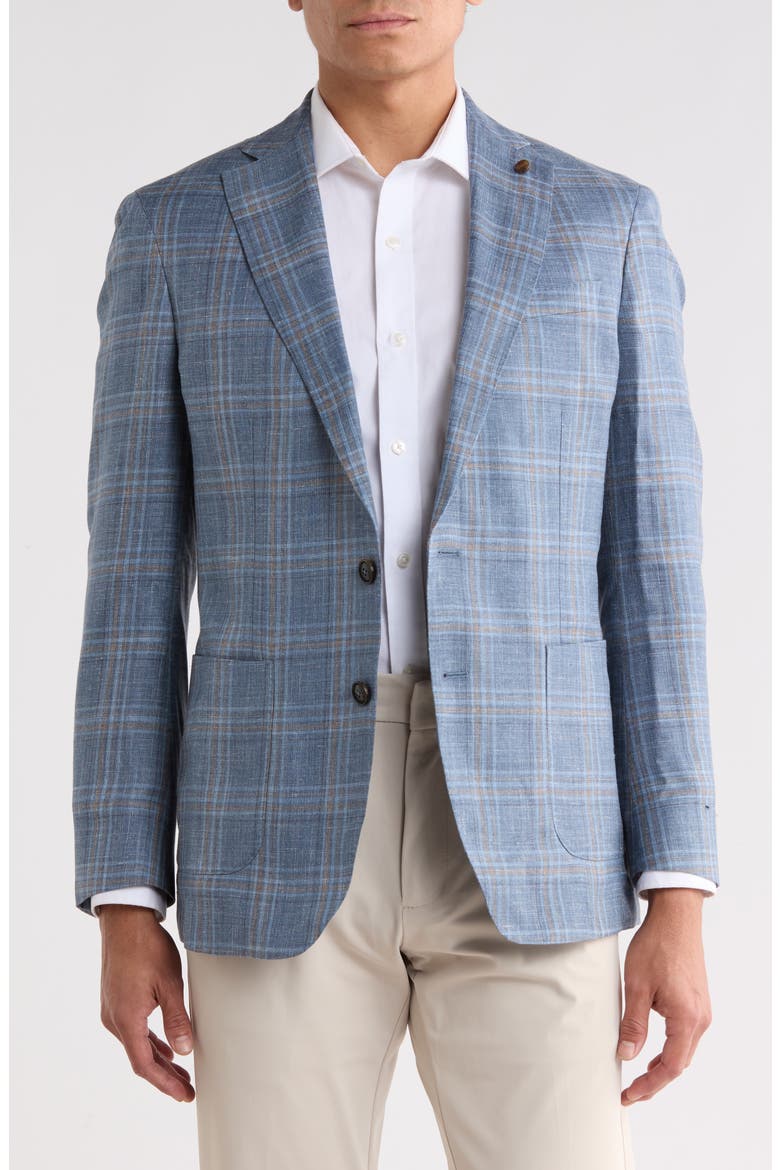 Hertford Plaid Wool, Silk & Linen Soft Jacket, Main, color, STORM