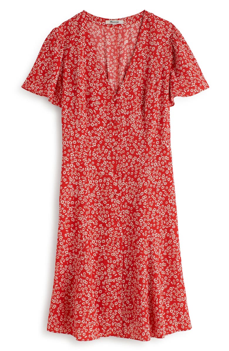 Madewell Floral Flutter Sleeve Dress, Alternate, color, 