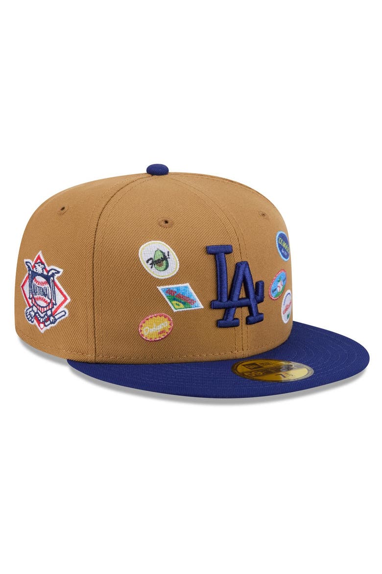 Men's New Era Tan Los Angeles Dodgers Fruit Sticker 59FIFTY Fitted Hat, Main, color, Tan