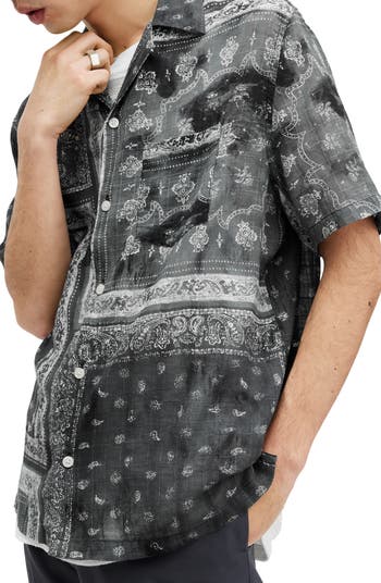 AllSaints Tijuana Bandana Print Short Sleeve Cotton Button