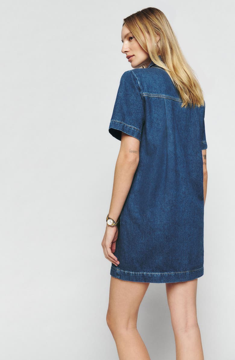 Reformation Quarter-Zip Stretch Organic Cotton Denim Minidress, Alternate, color, 