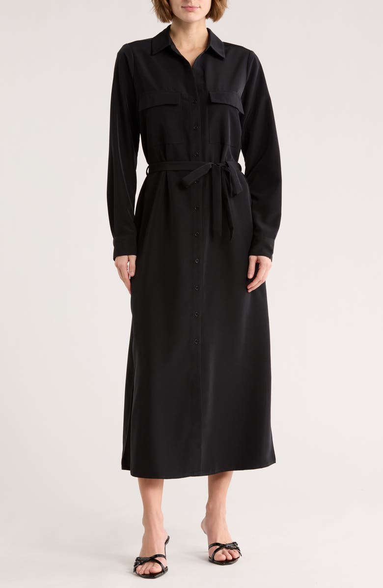 NORDSTROM RACK Tie Waist Shirtdress, Main, color, Black