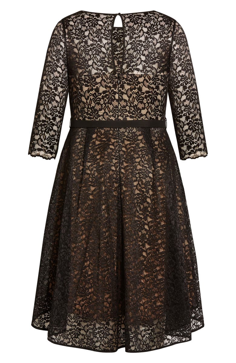 City Chic Belted Lace A-Line Dress, Alternate, color, 