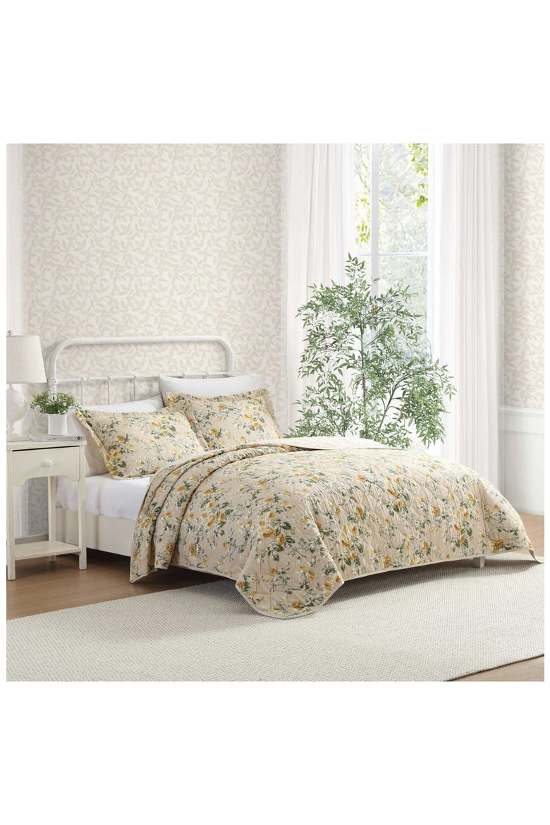 Roses Quilt & Sham Set, Alternate, color, GOLD/ BEIGE