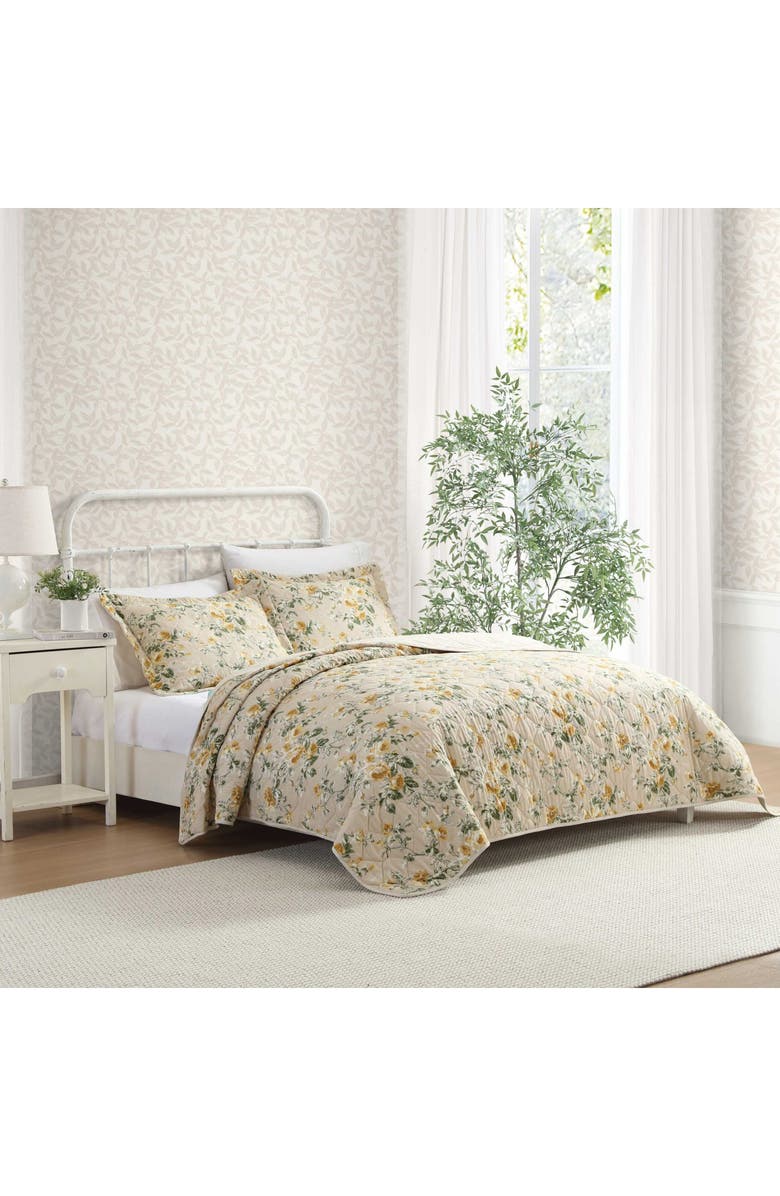 Laura Ashley Roses Quilt & Sham Set, Alternate, color, Gold/ Beige
