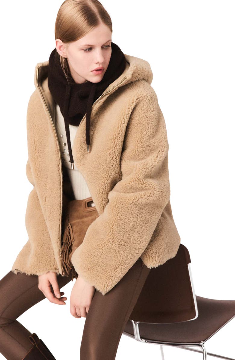 maje Reversible coat with hood, Alternate, color, Camel