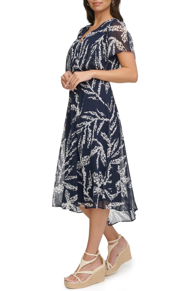 DKNY Flutter Sleeve Chiffon Midi Dress, Alternate, color, Spring Navy