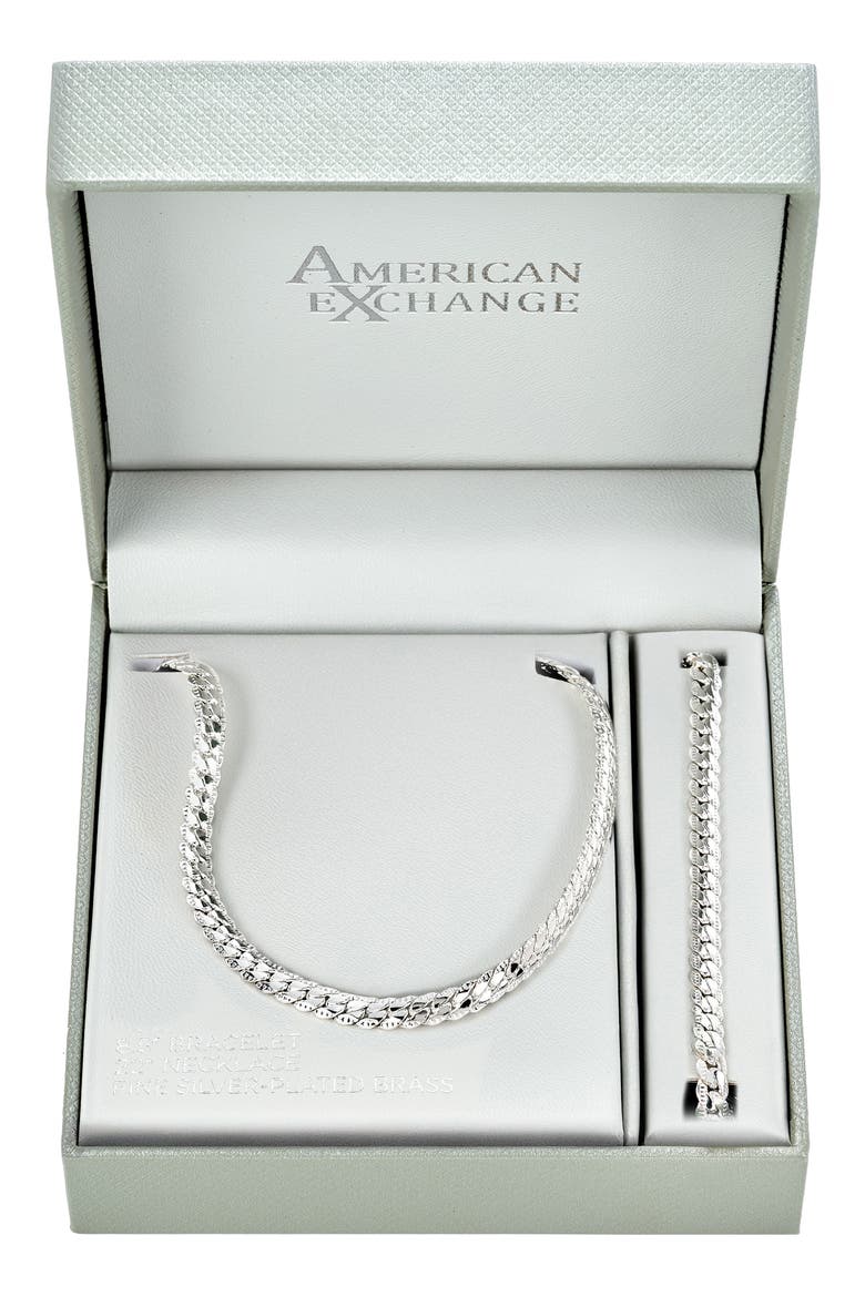 Men's Bombay Cuban Necklace & Bracelet Set, Main, color, SILVER