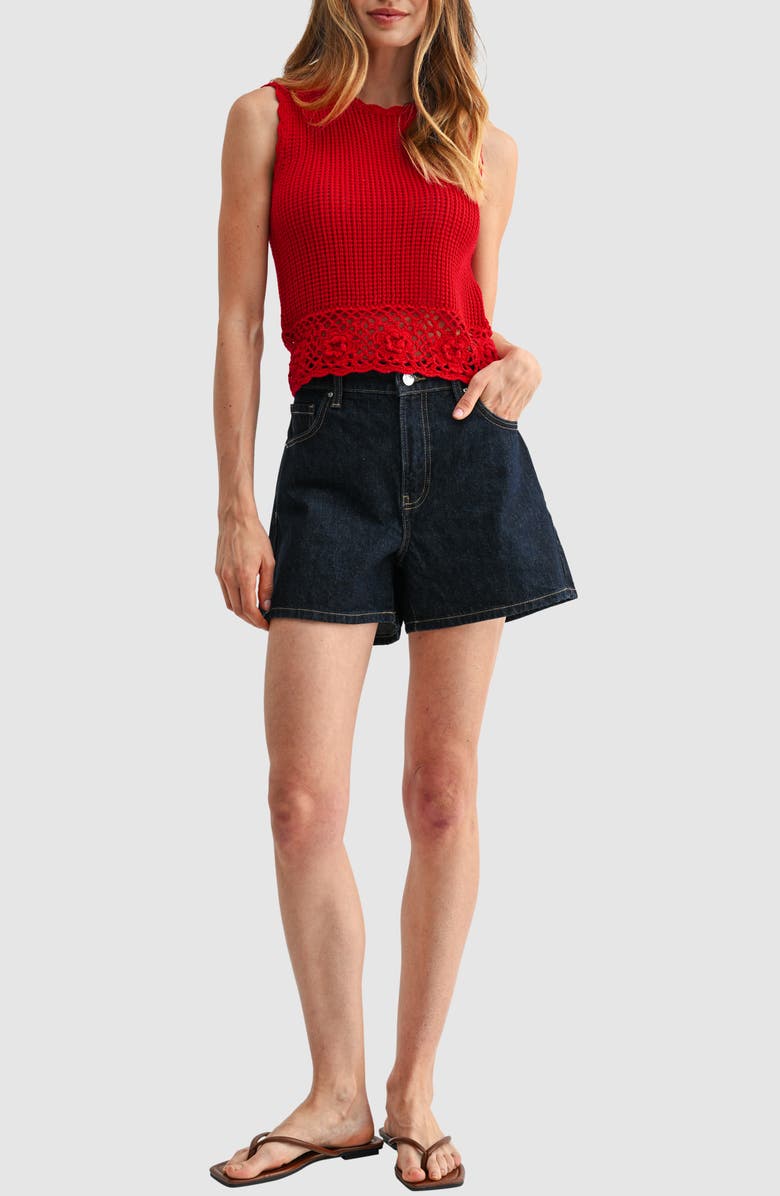 All in Favor 3D Flower Hem Open Stitch Tank, Alternate, color, Red