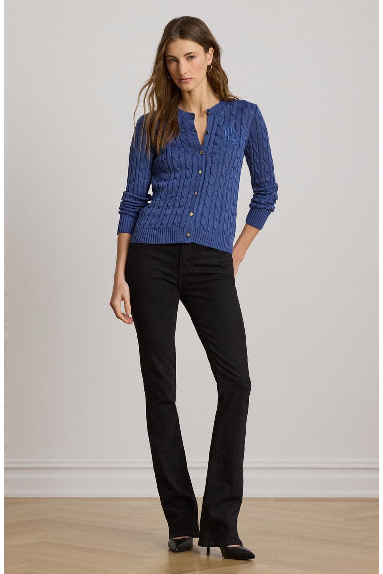 Cable Stitch Cotton Blend Cardigan, Alternate, color, INKY BLUE