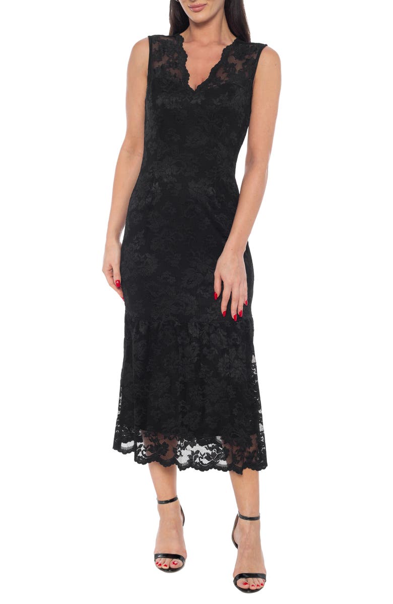 Marina Scallop Lace Sleeveless Midi Dress, Main, color, Black