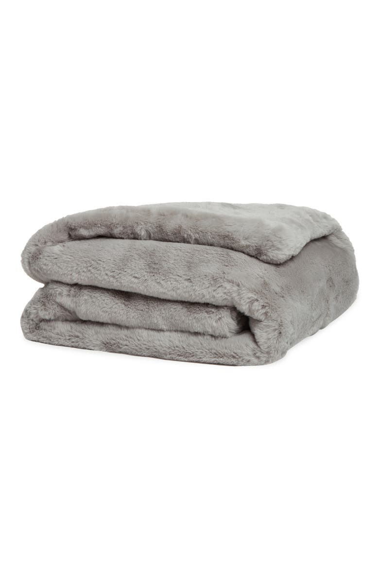 Shiloh Weighted Faux Fur Throw Blanket, Main, color, SMOKE