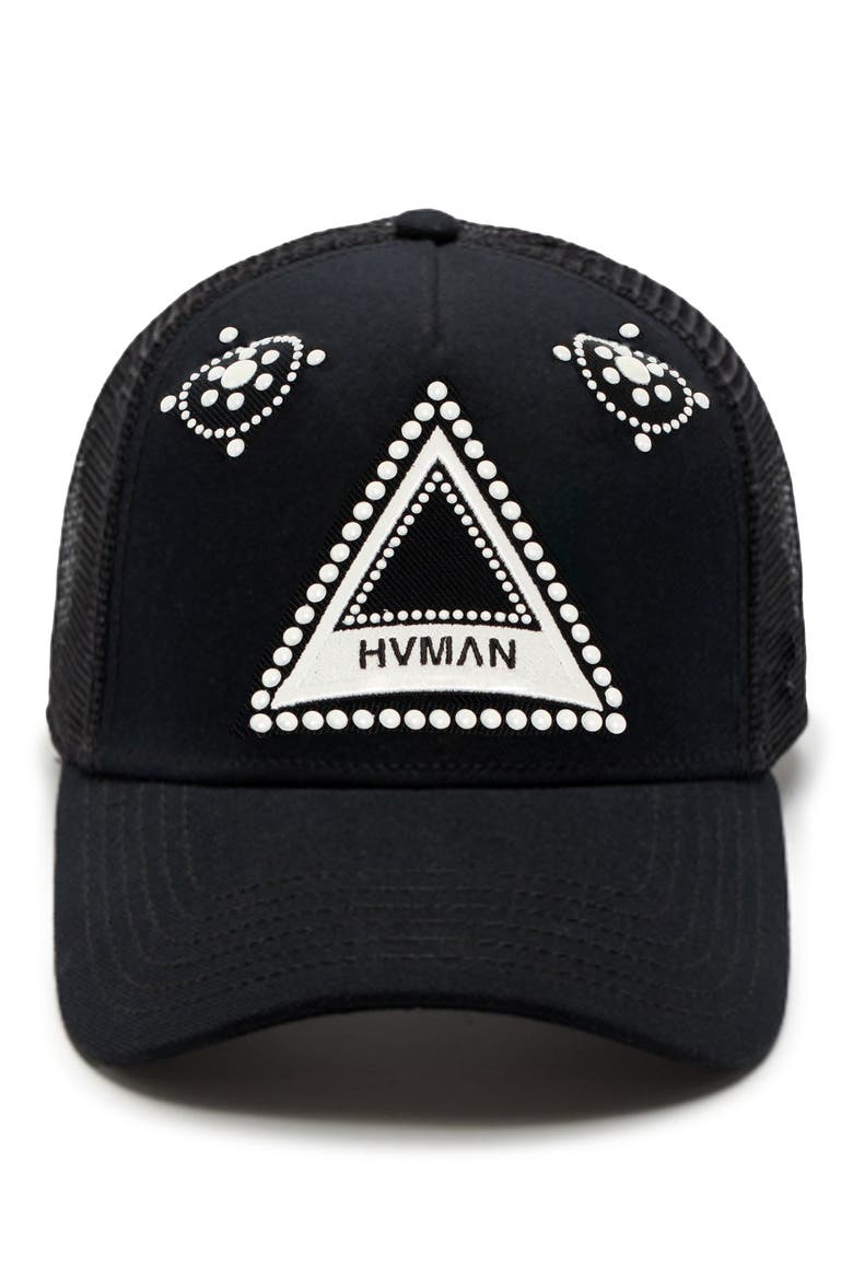 Triangle Logo Snapback Trucker Hat, Alternate, color, BLACK