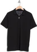 DENIM AND FLOWER Textured Cotton Blend Quarter Zip Polo