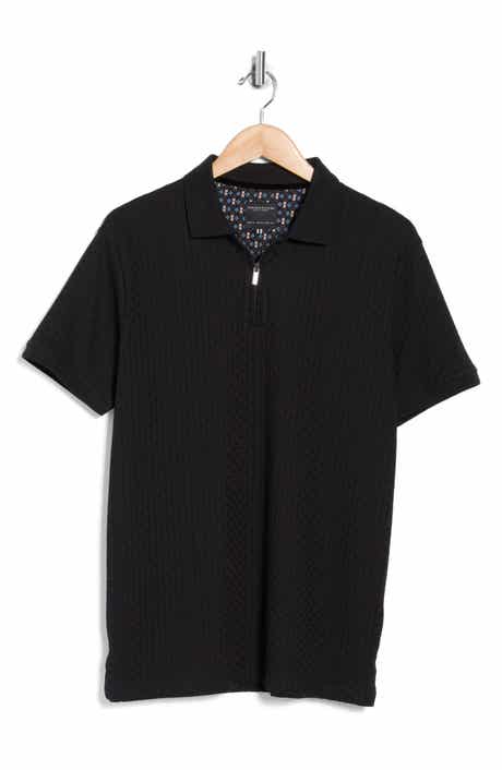 DENIM AND FLOWER Textured Cotton Blend Quarter Zip Polo