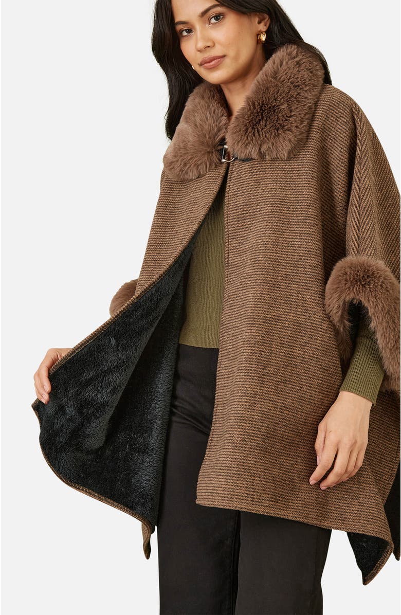 Yumi Luxe Fur Collared Cape Jacket, Alternate, color,