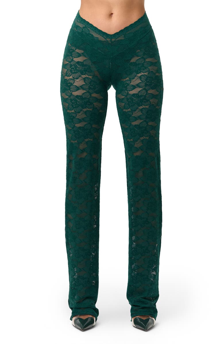 Naked Wardrobe Sheer Lace V-Waist Pants, Main, color, Pine Green