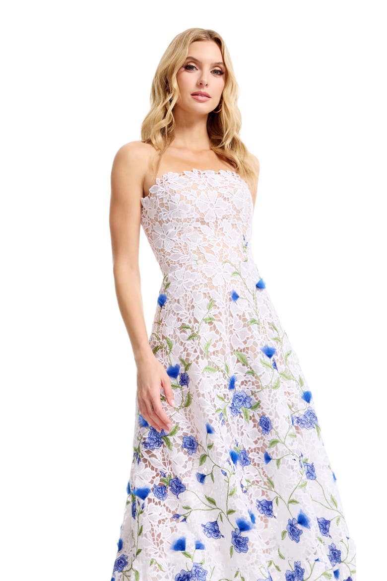 Kailyn Strapless Floral Embroidered Lace Cocktail Dress, Alternate, color, WHITE MULTI