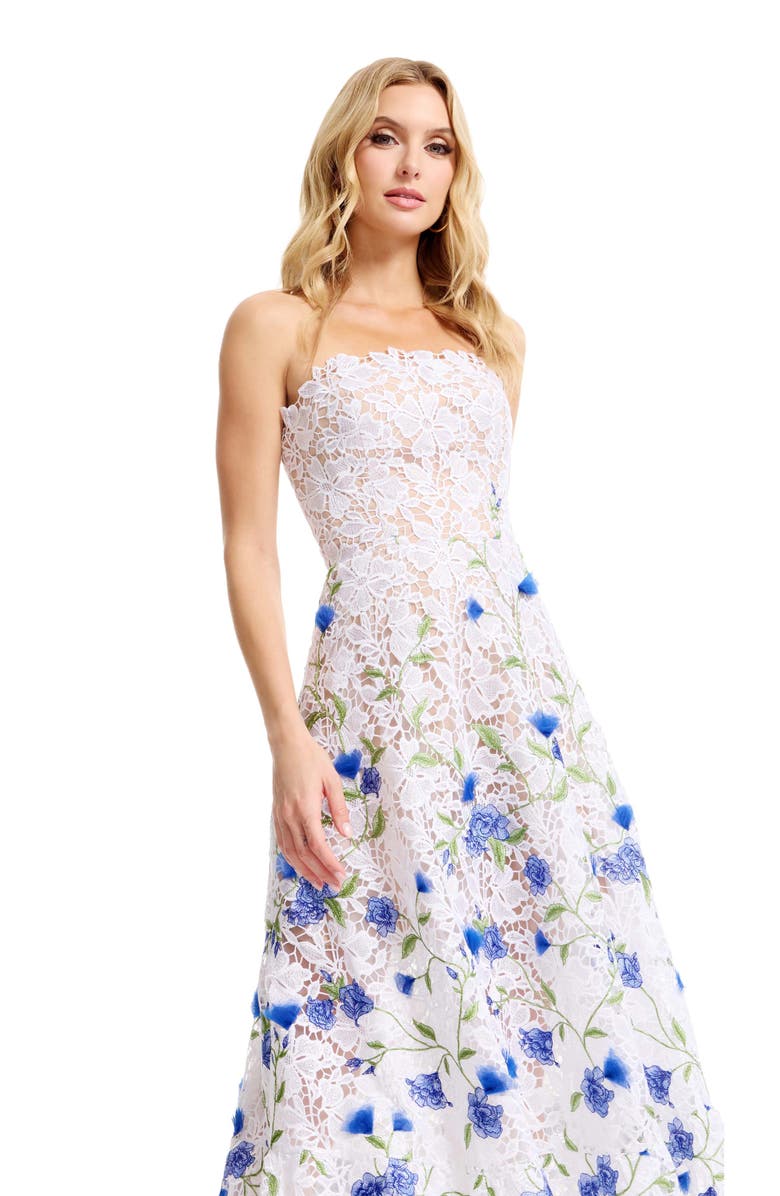 Dress the Population Kailyn Strapless Floral Embroidered Lace Cocktail Dress, Alternate, color, White Multi