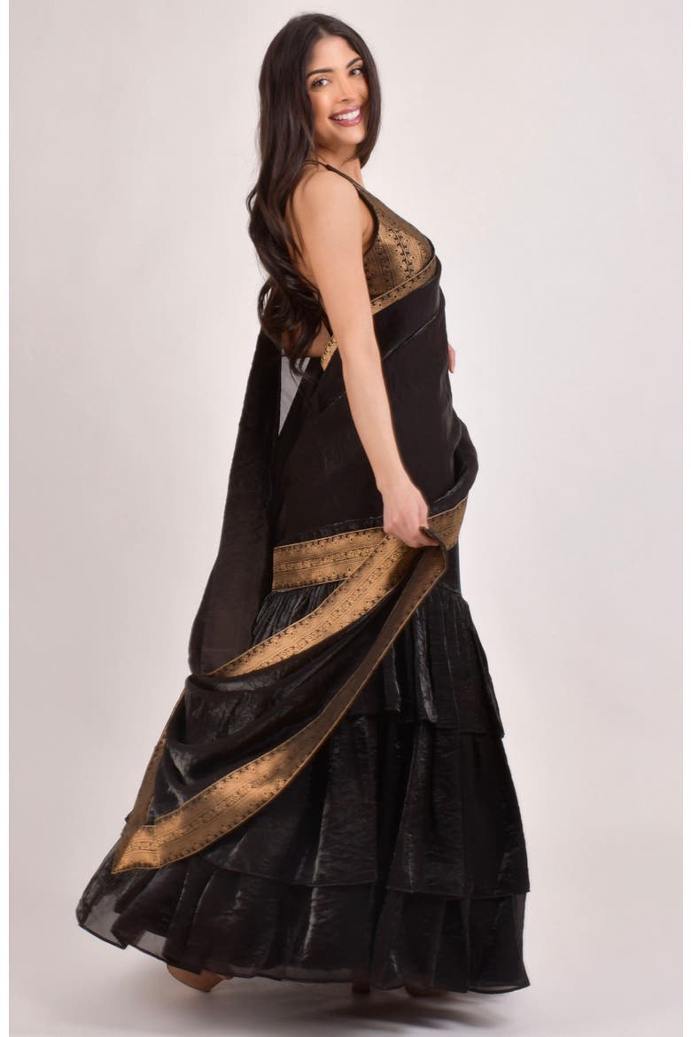 Leila Pre-Stiched Ruffle Lehenga Saree, Alternate, color, Black