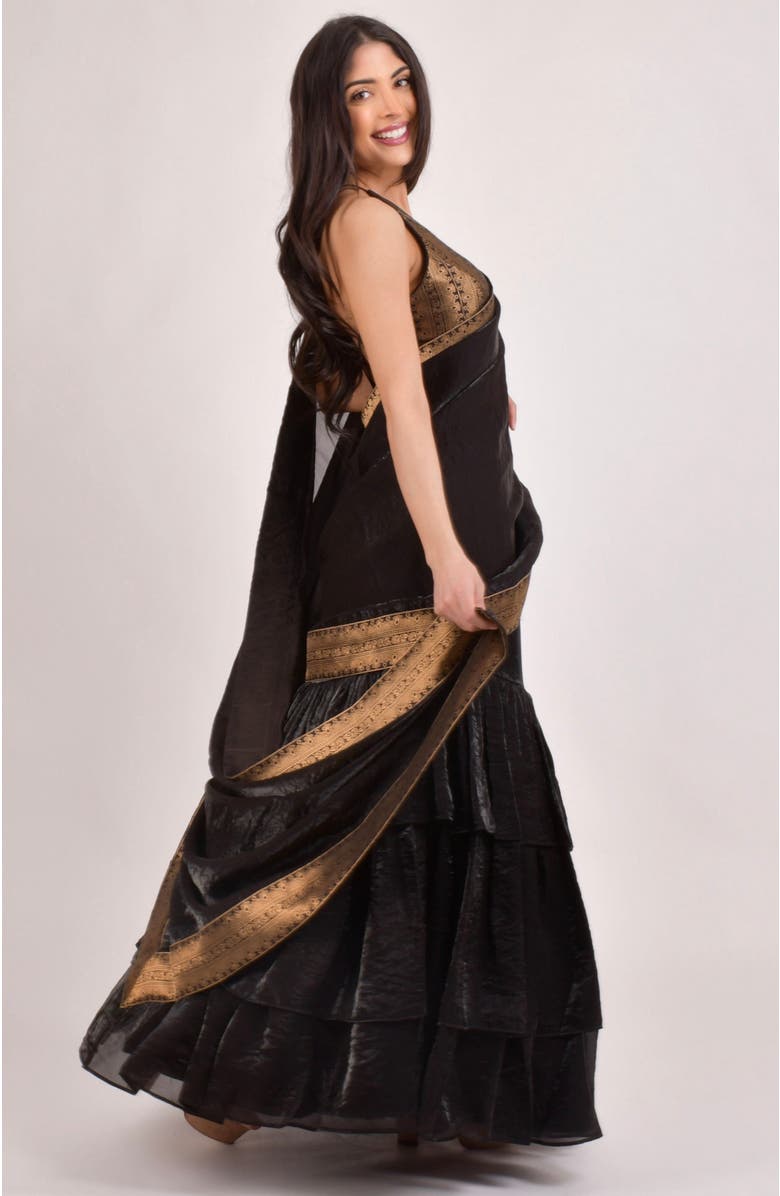 RAAS Leila Pre-Stiched Ruffle Lehenga Saree, Alternate, color, Black