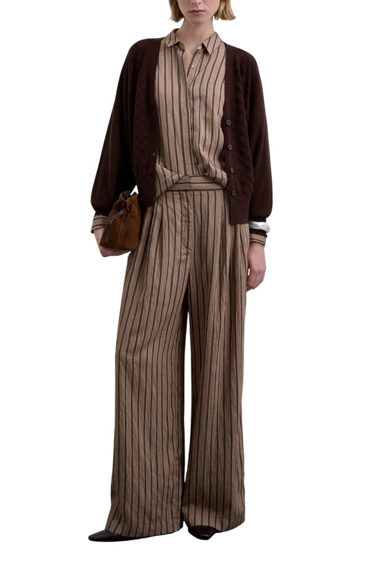 Striped Pleated Trousers, Alternate, color, Brownstripes