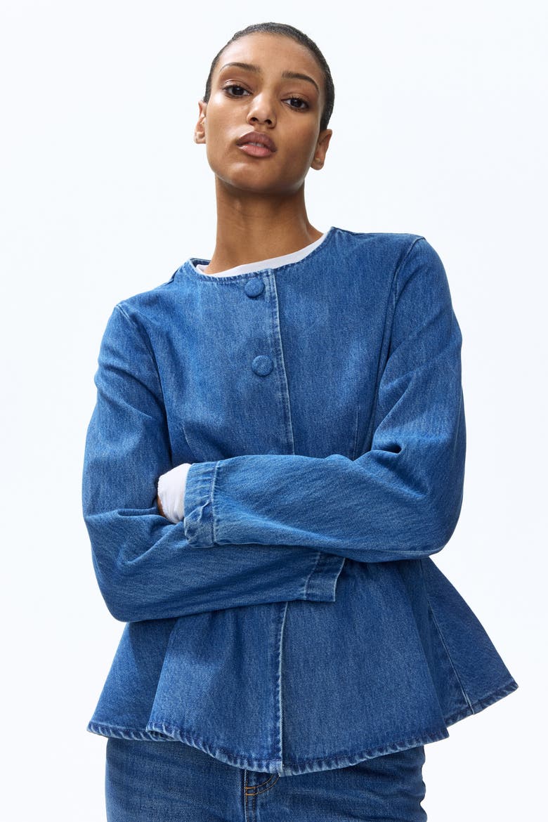 Collarless Peplum Jacket, Alternate, color, Denim blue
