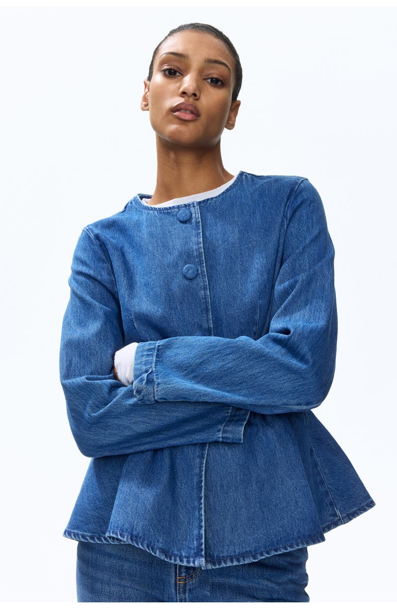 H&M Collarless Peplum Jacket, Alternate, color, Denim Blue