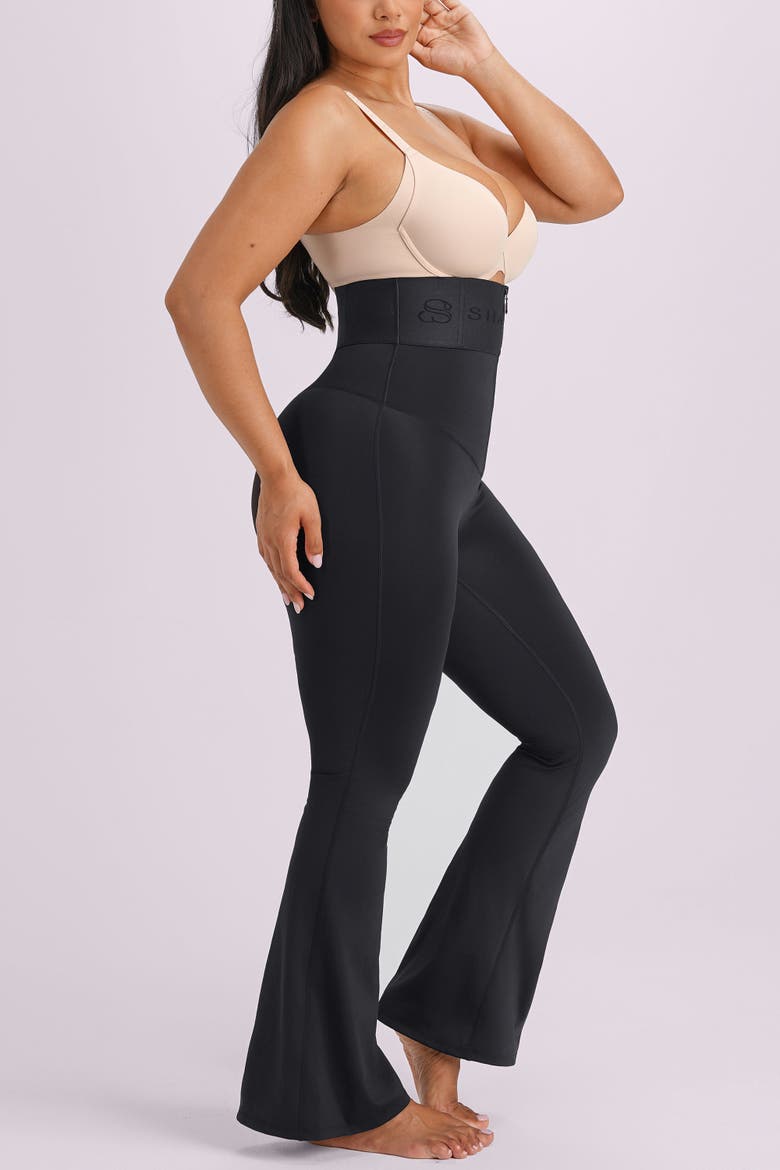 High Waist Tummy Control Front Zip Butt Lift Sculpting Flare Leggings, Alternate, color, Black