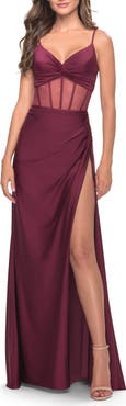 La Femme Illusion Bodice Dress with Boning and Twist Detail