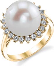 The Pearl Source Freshwater Pearl & Diamond Sage Ring