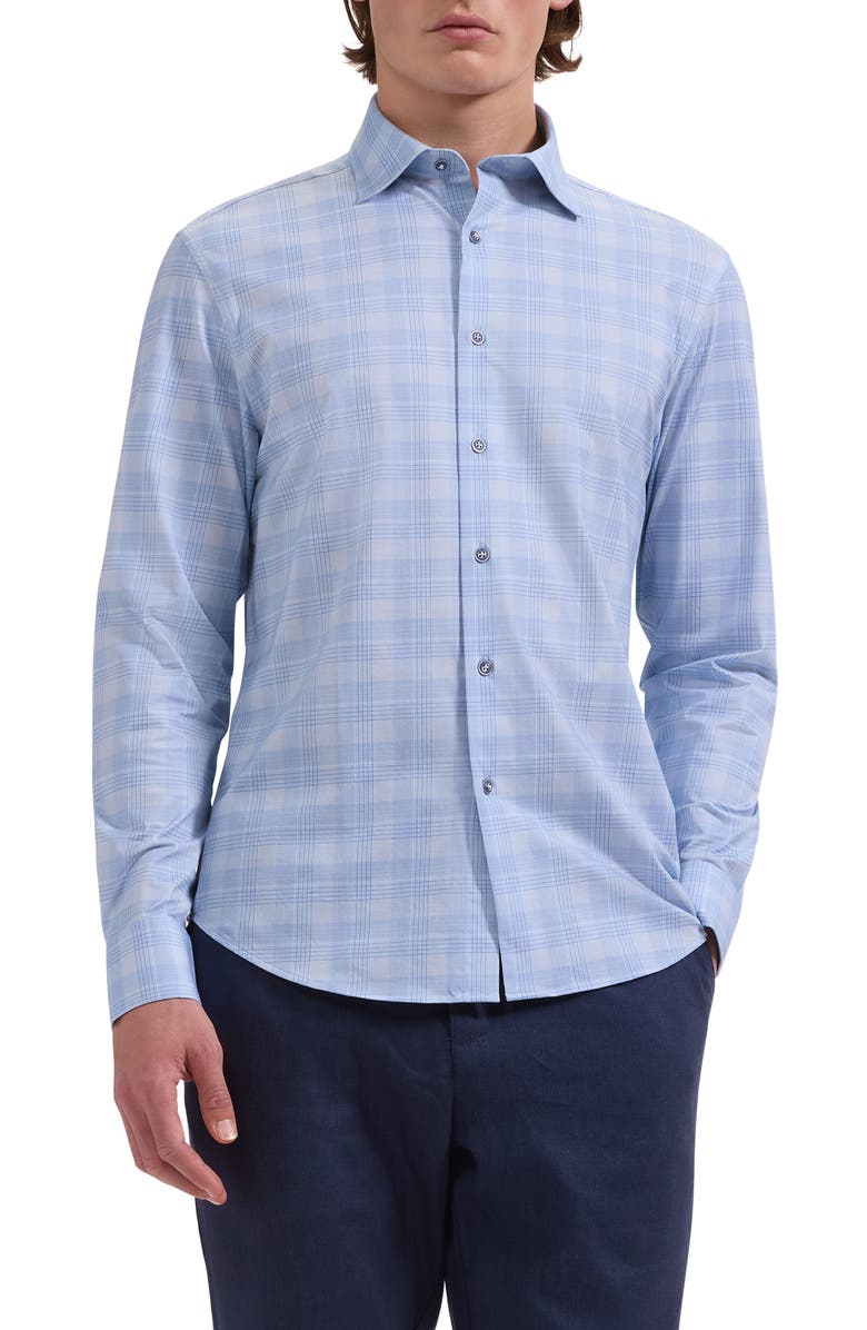 Bugatchi James OoohCotton<sup>®</sup> Plaid Print Button-Up Shirt, Main, color, Air Blue