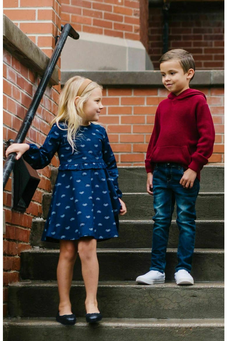 Baby Girls' Ruffle Waist Dress, Infant, Alternate, color, Navy Bicycle Print