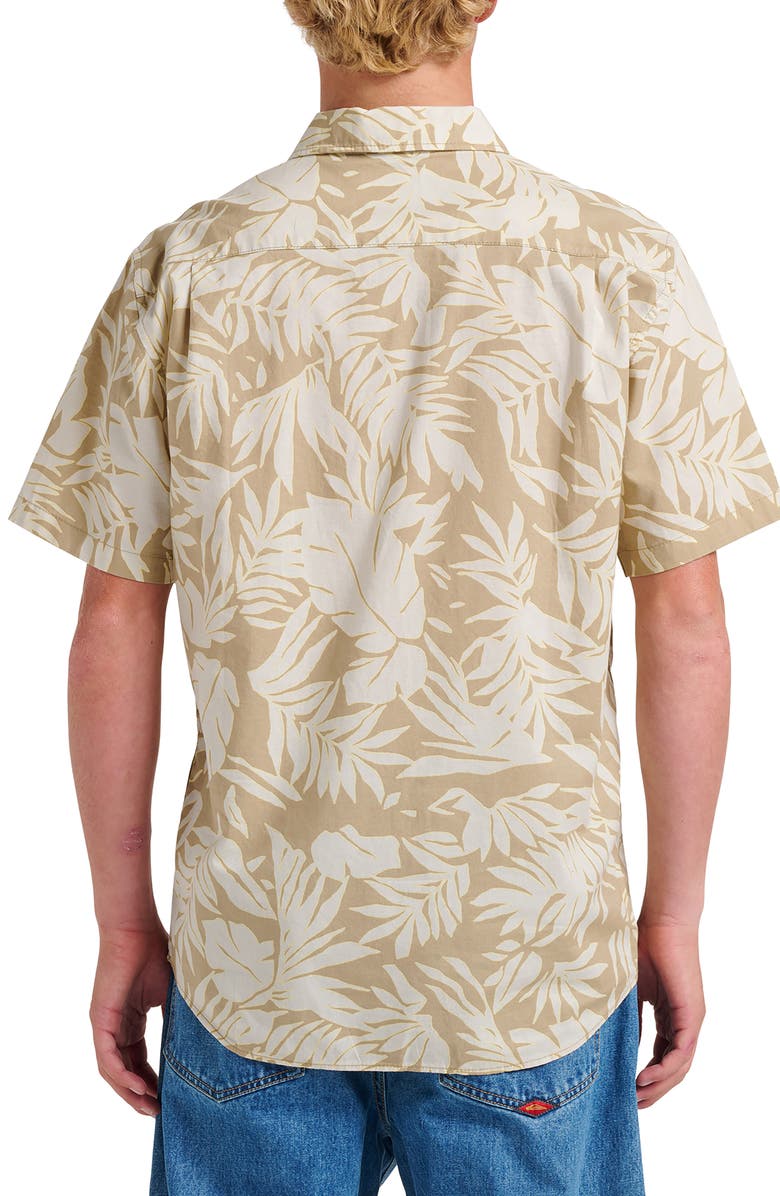 Quiksilver Palm Trip Classic Leaf Print Short Sleeve Cotton Button-Up Shirt, Alternate, color, 