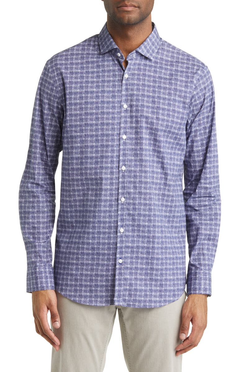 Brax Harold Check Hi Flex Stretch Cotton Button-Up Shirt, Main, color, Blue