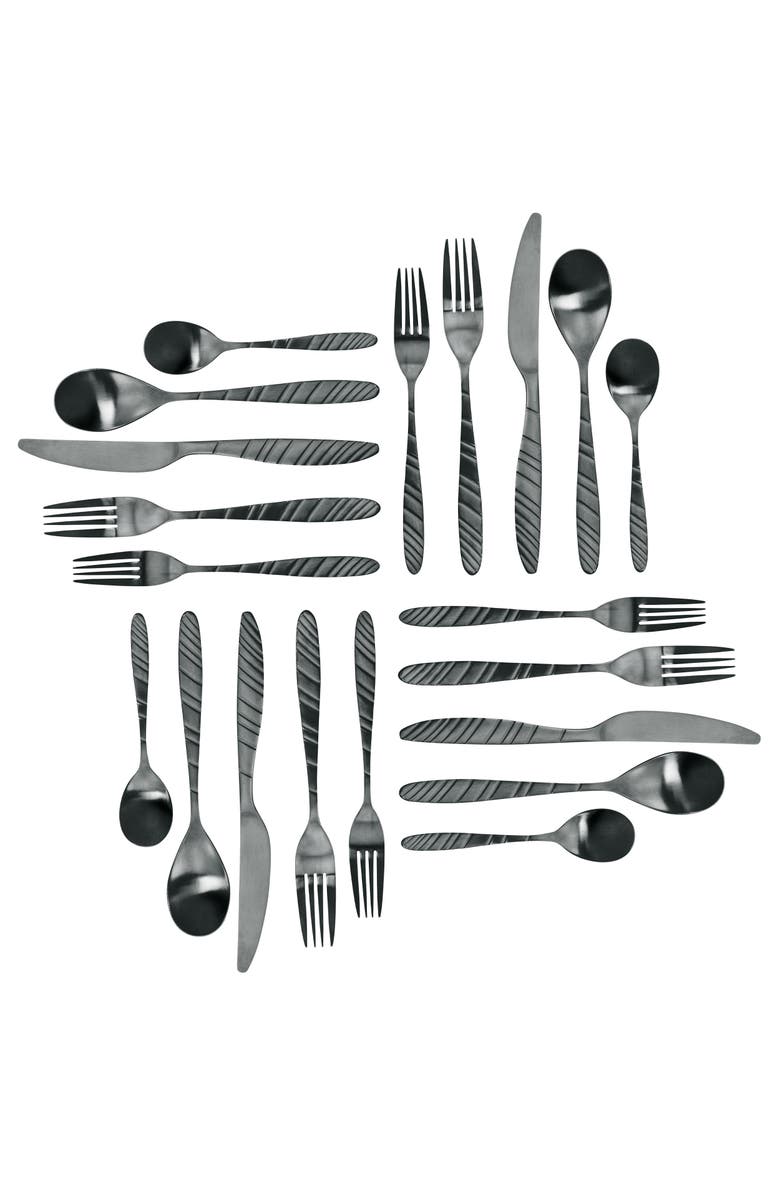 Megachef La Vague 20 Piece Flatware Utensil Set, Stainless Steel Silverware Metal Service for 4, Alternate, color, Matte Black