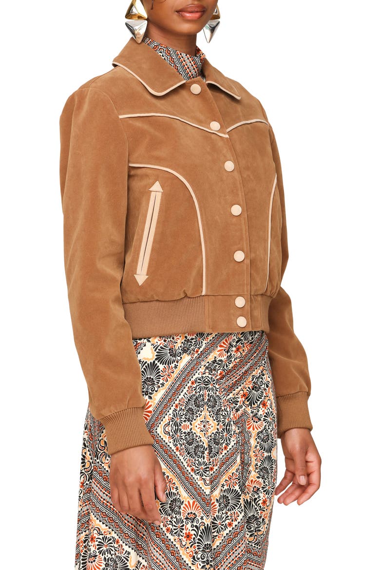 Faux Suede Western Bomber Jacket, Alternate, color, CHAI