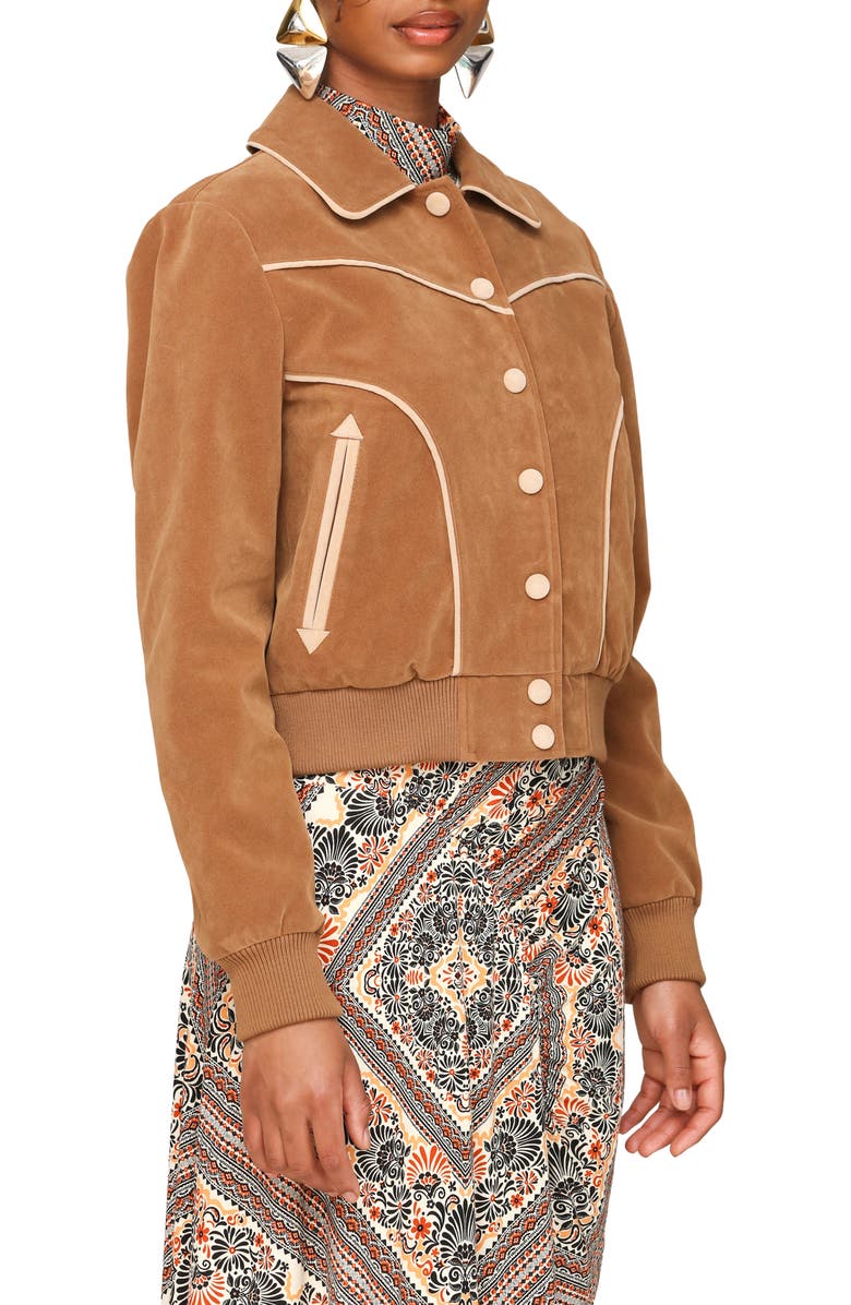 Avec Les Filles Faux Suede Western Bomber Jacket, Alternate, color, Chai