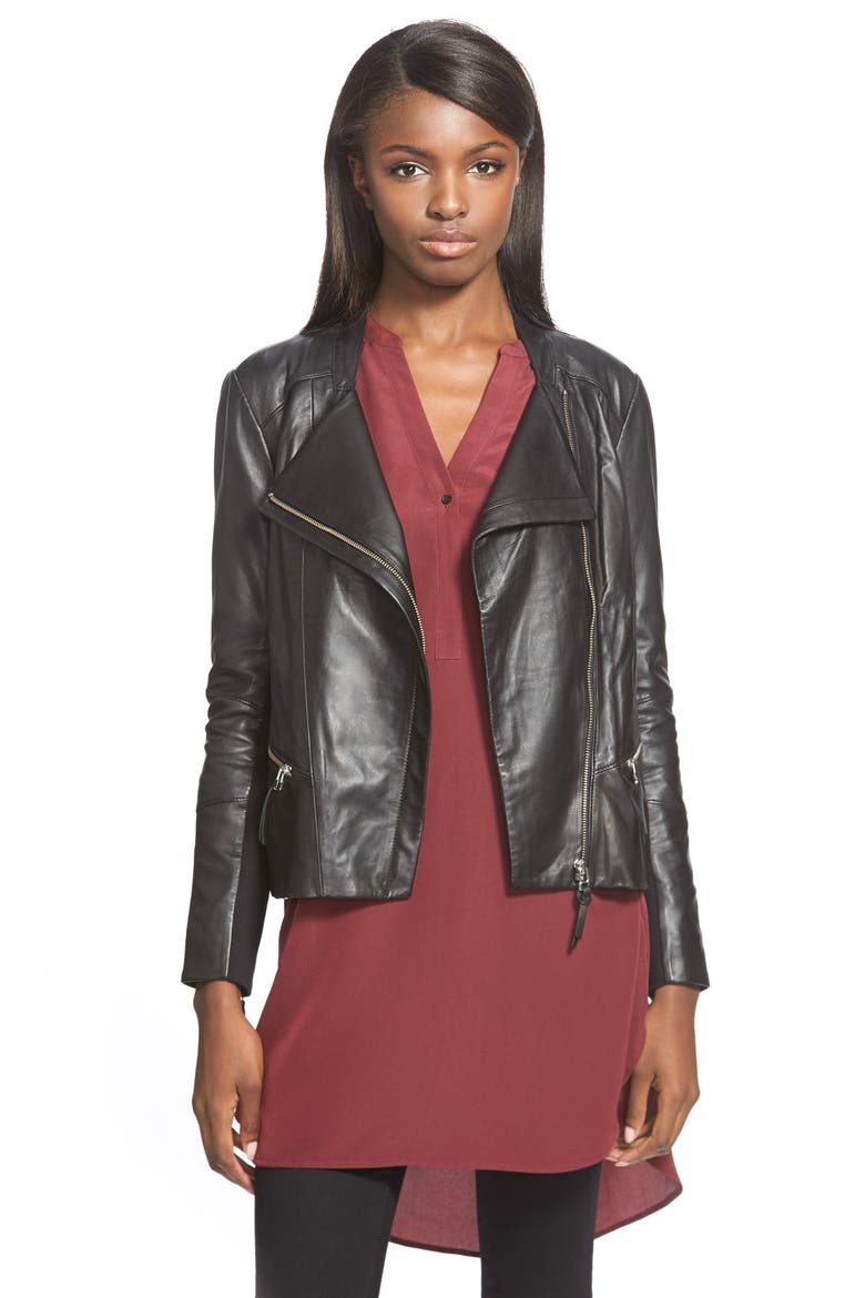 Zip Sleeve Leather Jacket, Main, color, BLACK