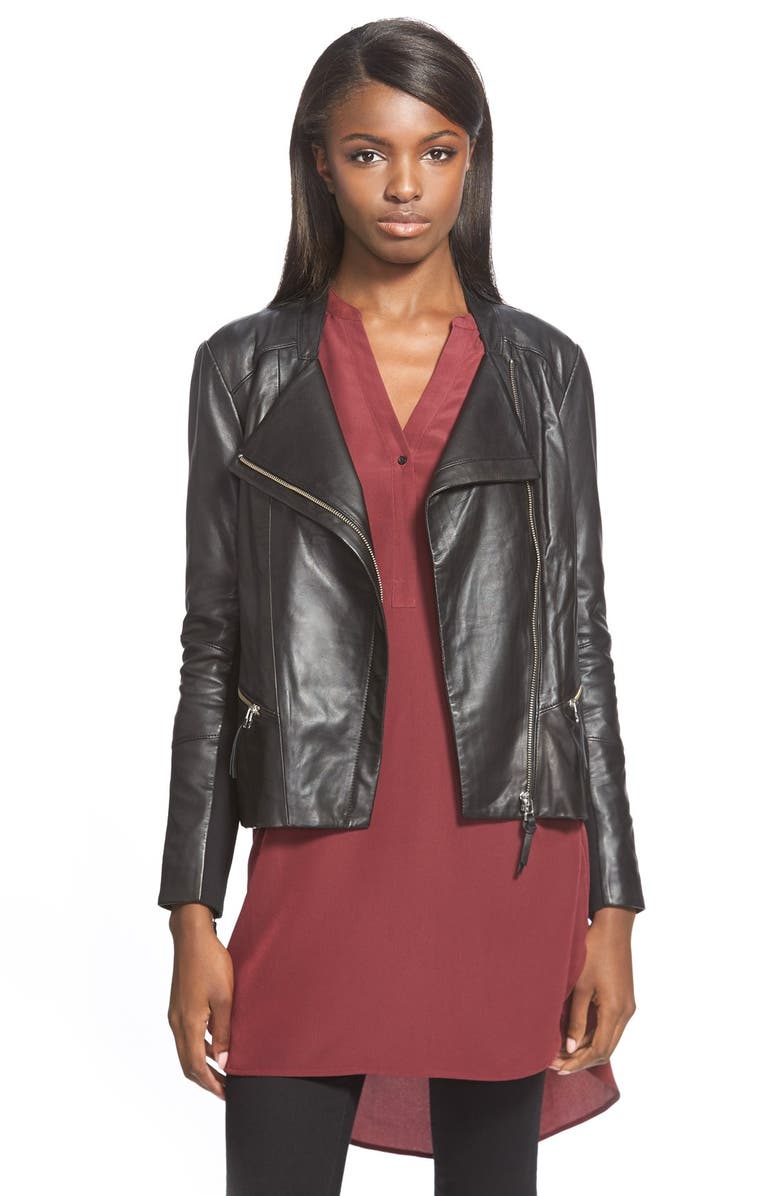 Trouvé Zip Sleeve Leather Jacket, Main, color,