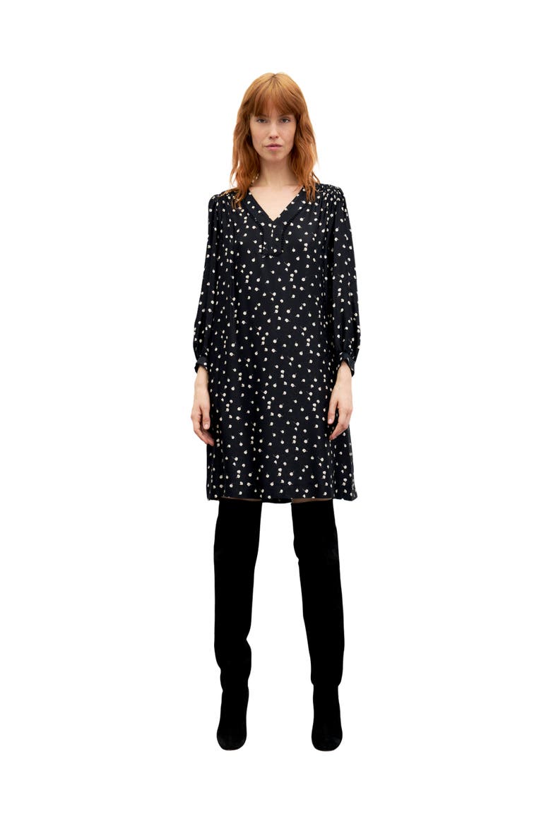 Clemi Printed V-Neck Mini Dress, Main, color, Black