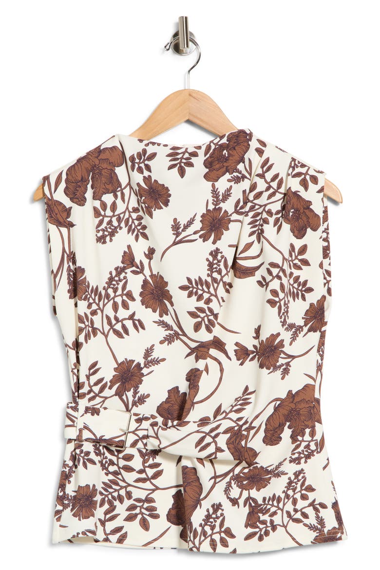 Techno Crepe Belted Top, Alternate, color, BONE BROWN FLORAL